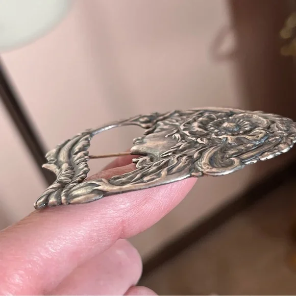 Antique Art Nouveau Art Deco Silver Lady Face Victorian Brooch Fairycore - Picture 3 of 15